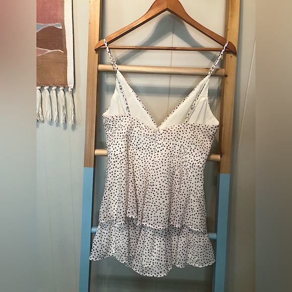 Lulu’s cream and brown polka dot ruffle spaghetti strap romper - Picture 7 of 9